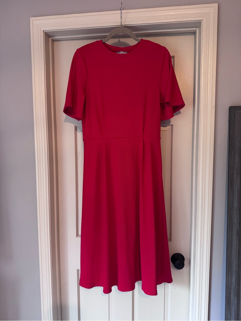 H&M Bright Red Midi Dress with Flutter Sleeves